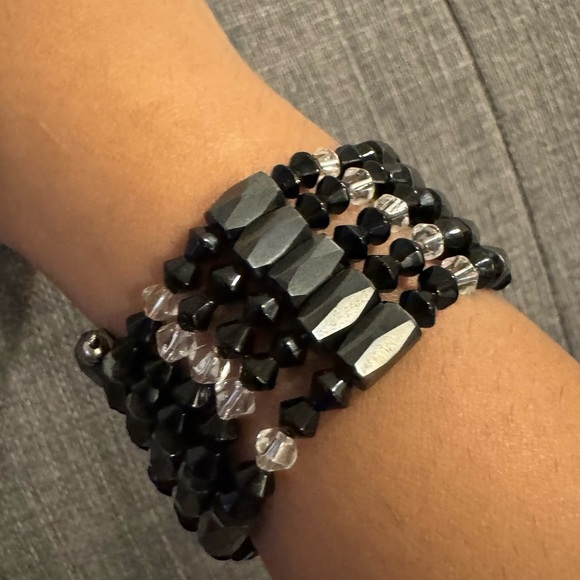 ⚜️3 for $30⚜️ Vintage Hematite Magnetic Wrap Bracelet Black Crystal **Flaw - Picture 9 of 11